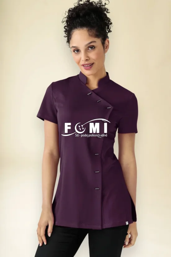 Dámská tunika se stojatým límečkem s asymetrickou knoflíkovou légou