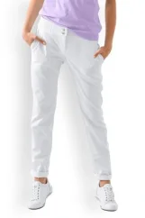 Dámské bílé kalhoty s plédem a zapínáním na knoflíky