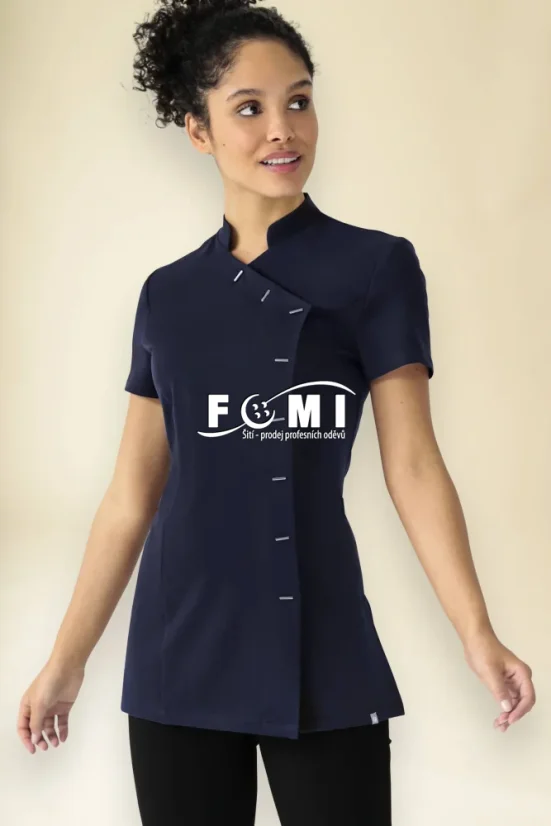 Dámská tunika se stojatým límečkem s asymetrickou knoflíkovou légou